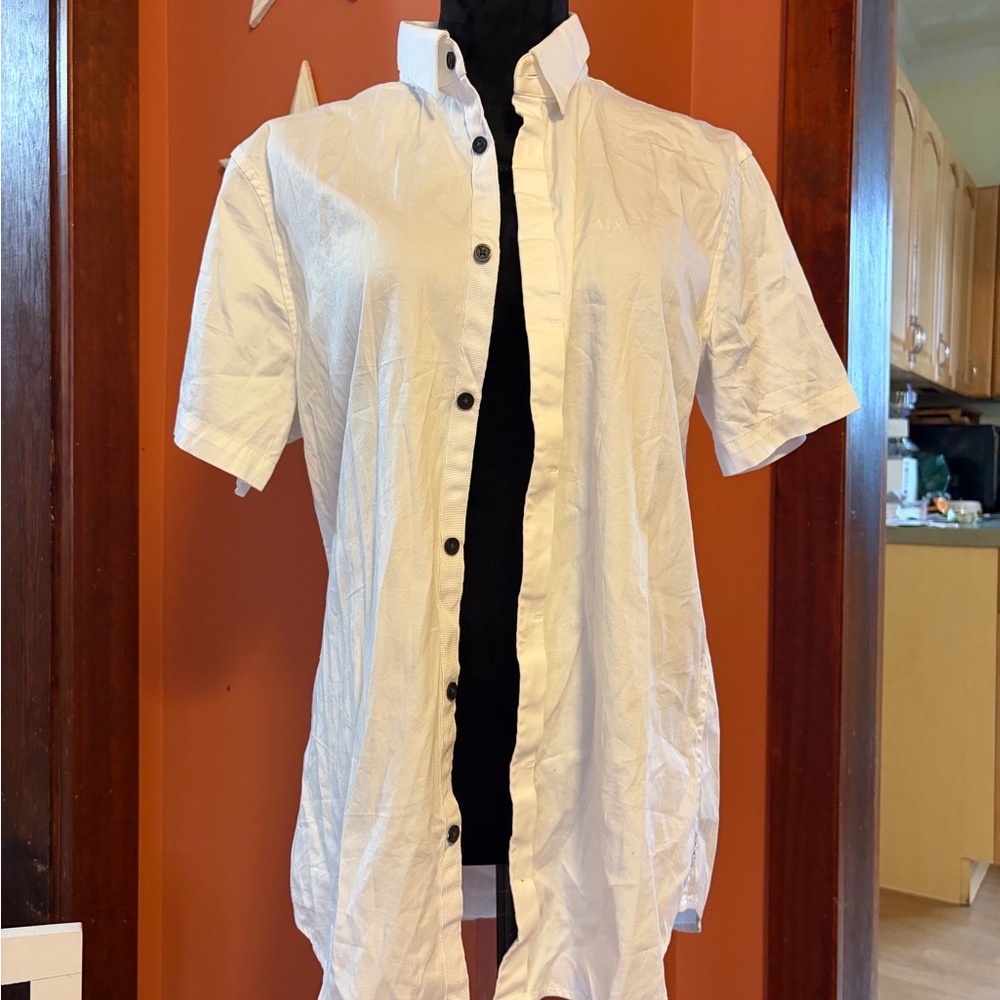 Armani Exchange White Short-Sleeve Button-Down Shirt